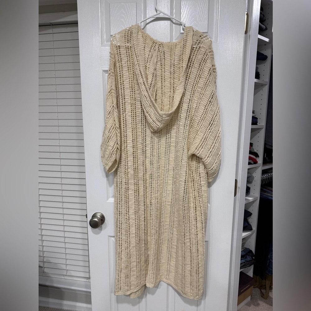 American Eagle Outfitters Crochet Hooded Duster Cardigan Sweater Size Medium - Picture 2 of 4
